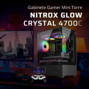 Gabinete Mini Torre NITROX GLOW CRYSTAL 4700C Factor: Mini ITX, Panel Lateral de Crystal templado