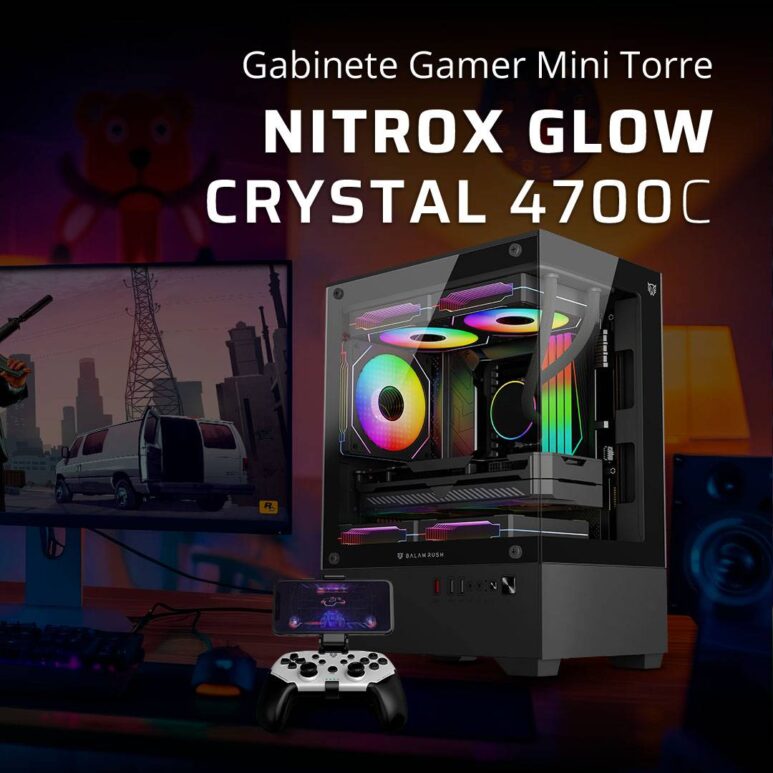 Gabinete Mini Torre NITROX GLOW CRYSTAL 4700C Factor: Mini ITX, Panel Lateral de Crystal templado
