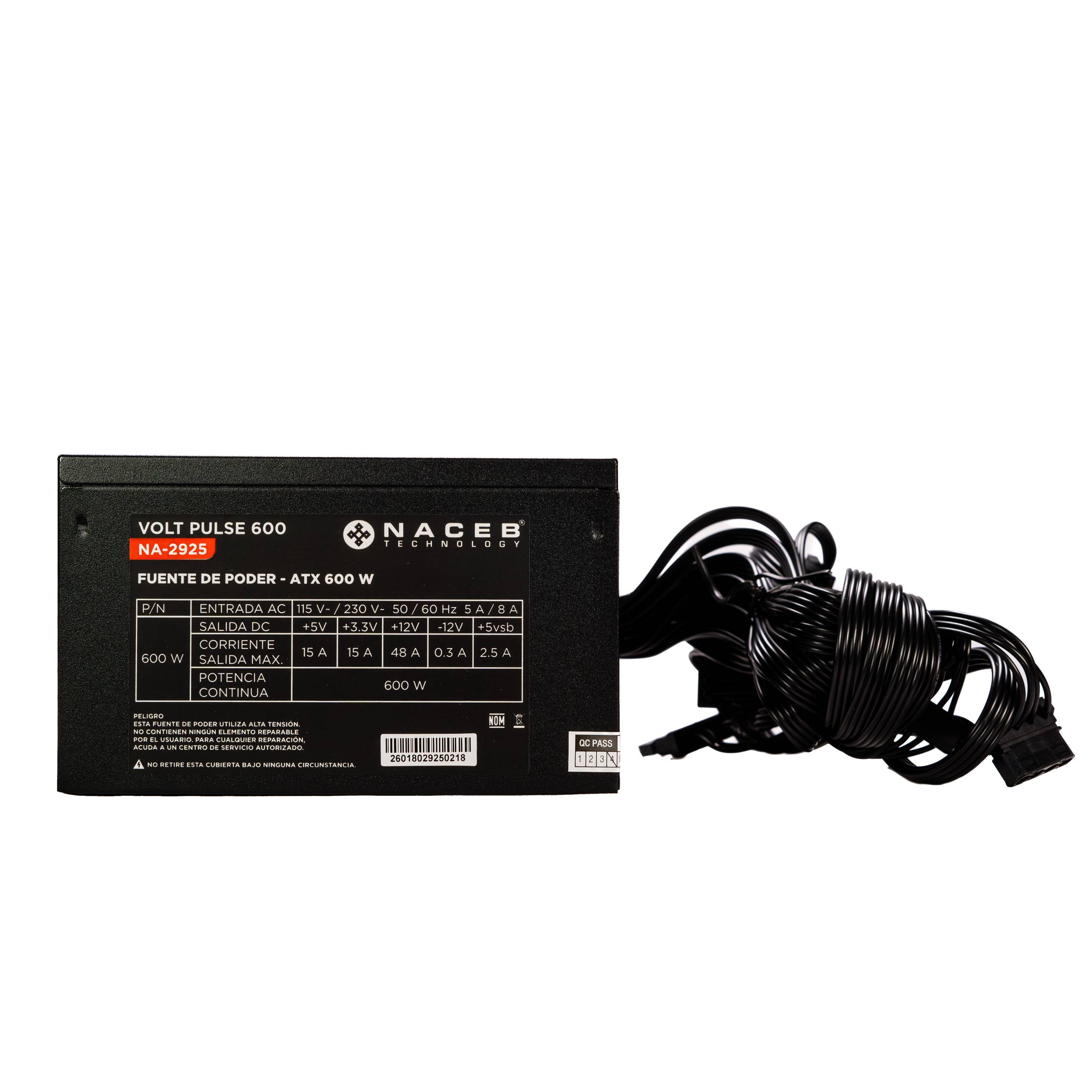 Fuente de poder Naceb Technology NA-2925, 600 W, Negro, 12 cm, ATX