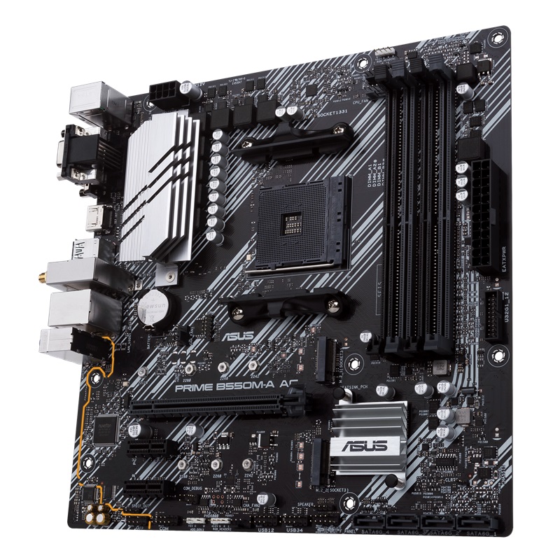 Tarjeta Madre ASUS PRIME B550M-A AC,micro ATX, AMD,Ryzen AM4, PCIe 4, HDMI / D-Sub / DVI, SATA 6 Gbps, USB 3.2 Gen 2, Aura Sync.