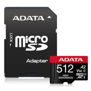 Micro Secure Digital ADATA HIGH ENDURANCE (alta durabilidad) microSDXC UHS-I U3, SD6.0 Clase 10, V30 512GB Clase 10 (A2)
